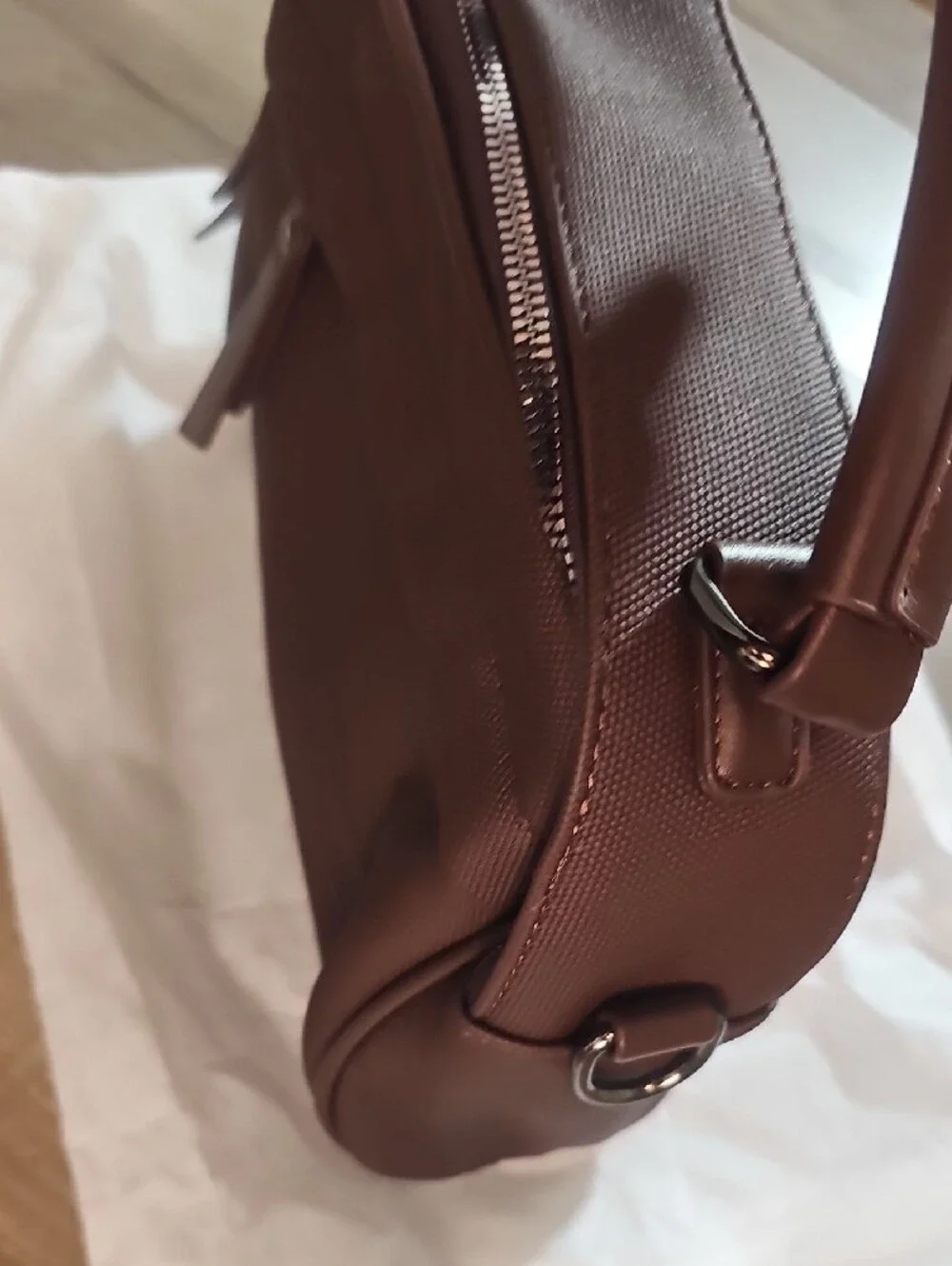 Textured Brown Crossbody Bag with Front Zip Pocket